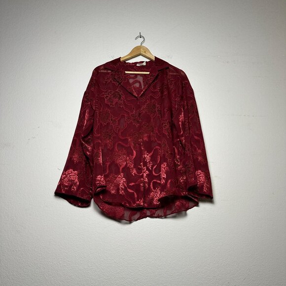 VTG Victoria Secret Gold Label Floral Button Up Nightgown Shirt Semi Sheer Sz M - Picture 1 of 15